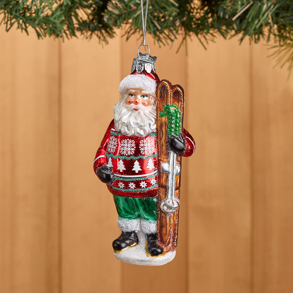 Kurt Adler Glass Ornament, Santa with Skis