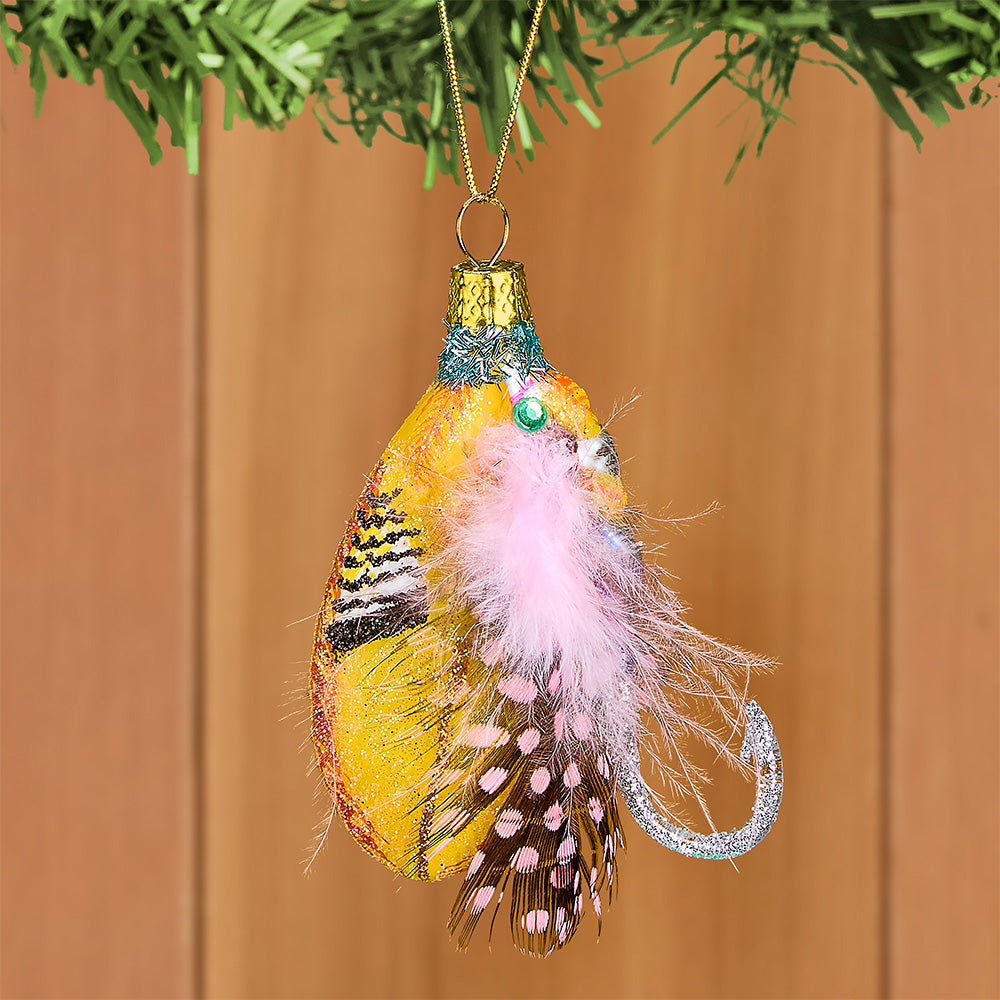 Cody Foster Glass Ornament, Vintage Fly Fishing Lures