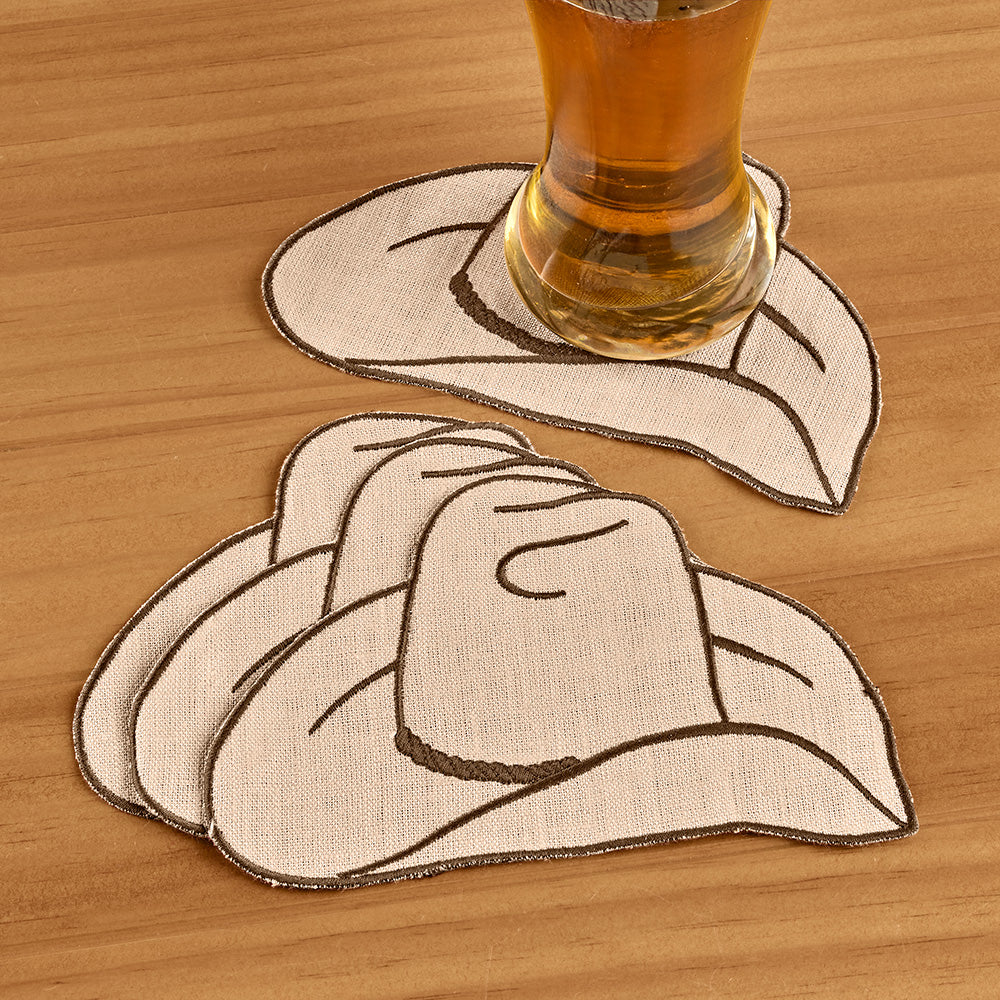 Chefanie Embroidered Linen Cocktail Napkin Set, Cowboy Hat