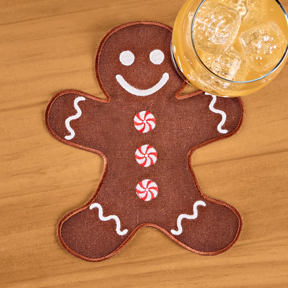Chefanie Embroidered Linen Cocktail Napkin Set, Gingerbread Man