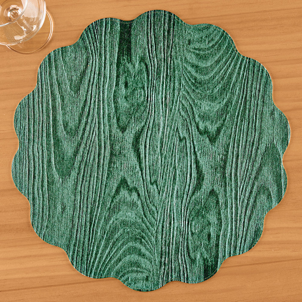 Beatriz Ball VIDA Reversible Round Vinyl Placemat, Fall Woodland Trees / Wood Grain
