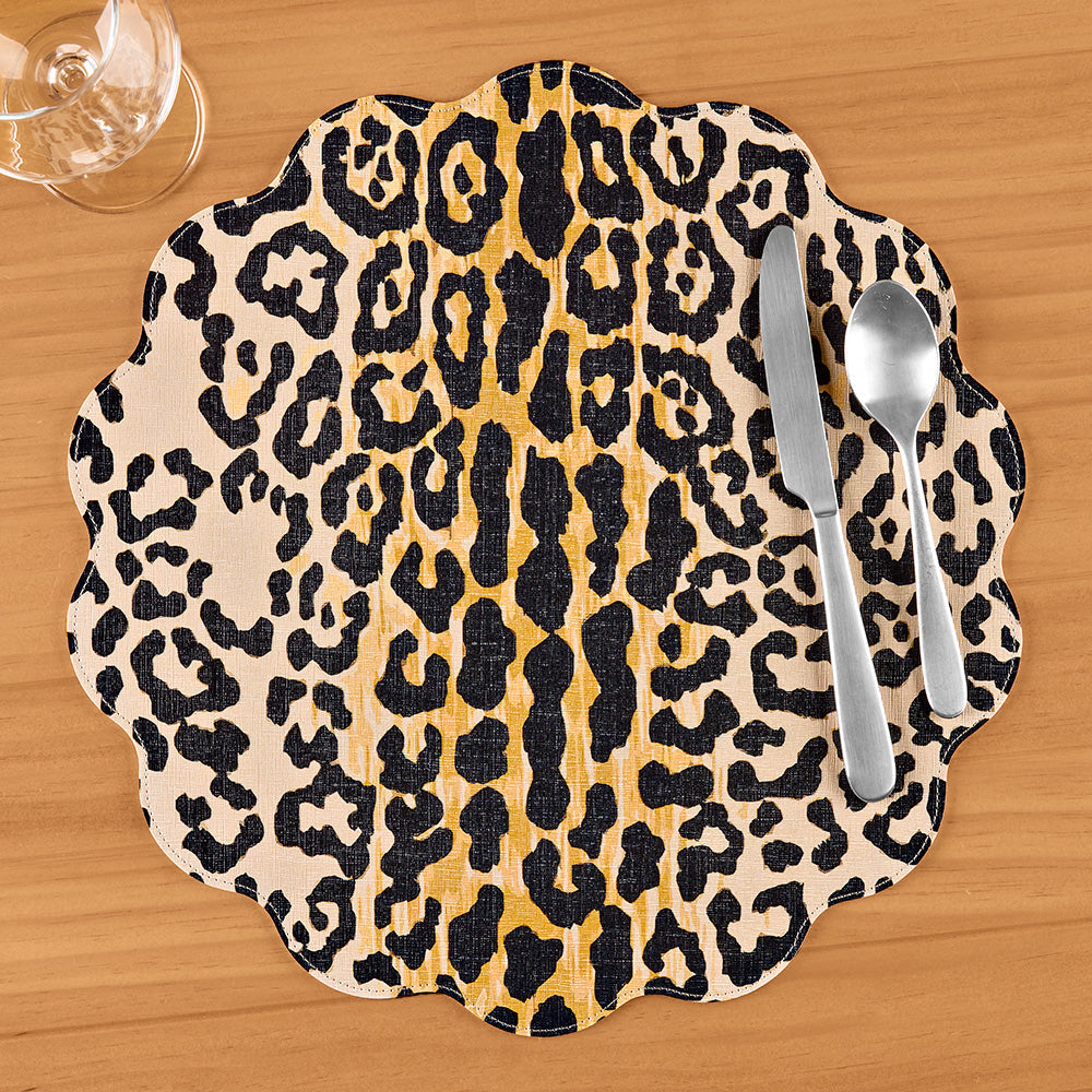 Beatriz Ball VIDA Reversible Round Vinyl Placemat, Cheetah / Scalamandré Zebras