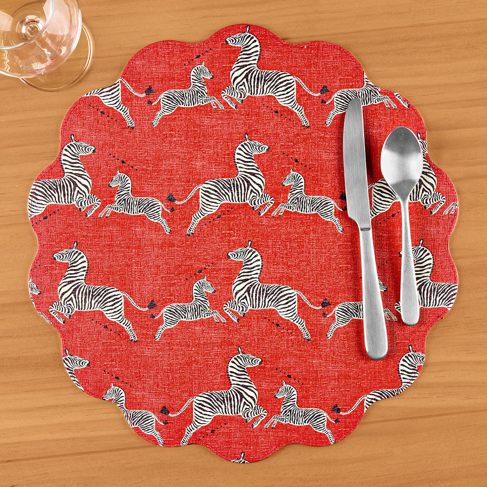 Beatriz Ball VIDA Reversible Round Vinyl Placemat, Cheetah / Scalamandré Zebras