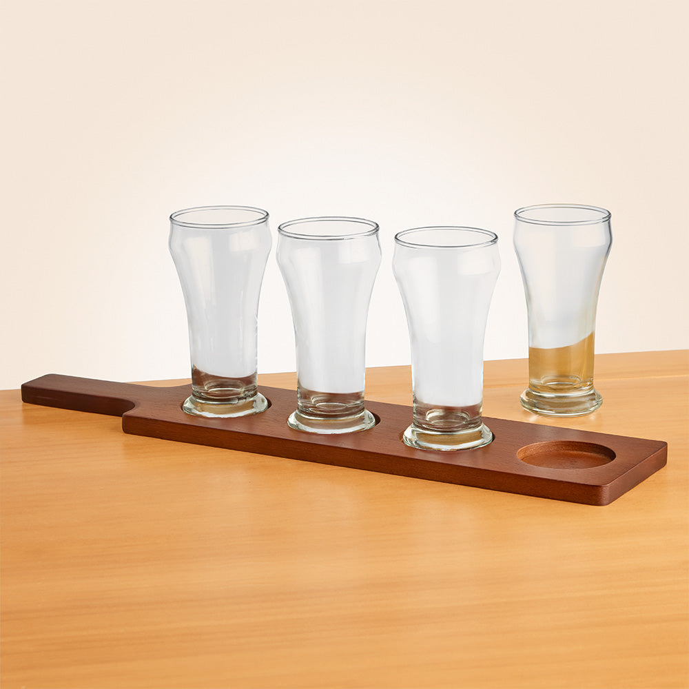 Libbey Beer Flight Tasting Glasses and Paddle Serving Set