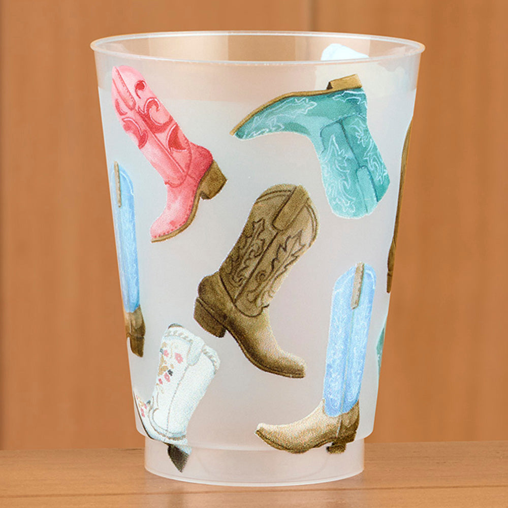 Taylor Paladino Frosted Plastic Cups, Set of 6 - Colorful Cowboy Boots