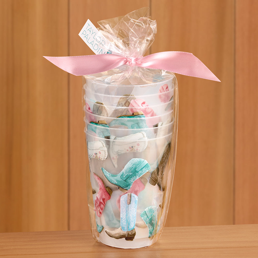 Taylor Paladino Frosted Plastic Cups, Set of 6 - Colorful Cowboy Boots