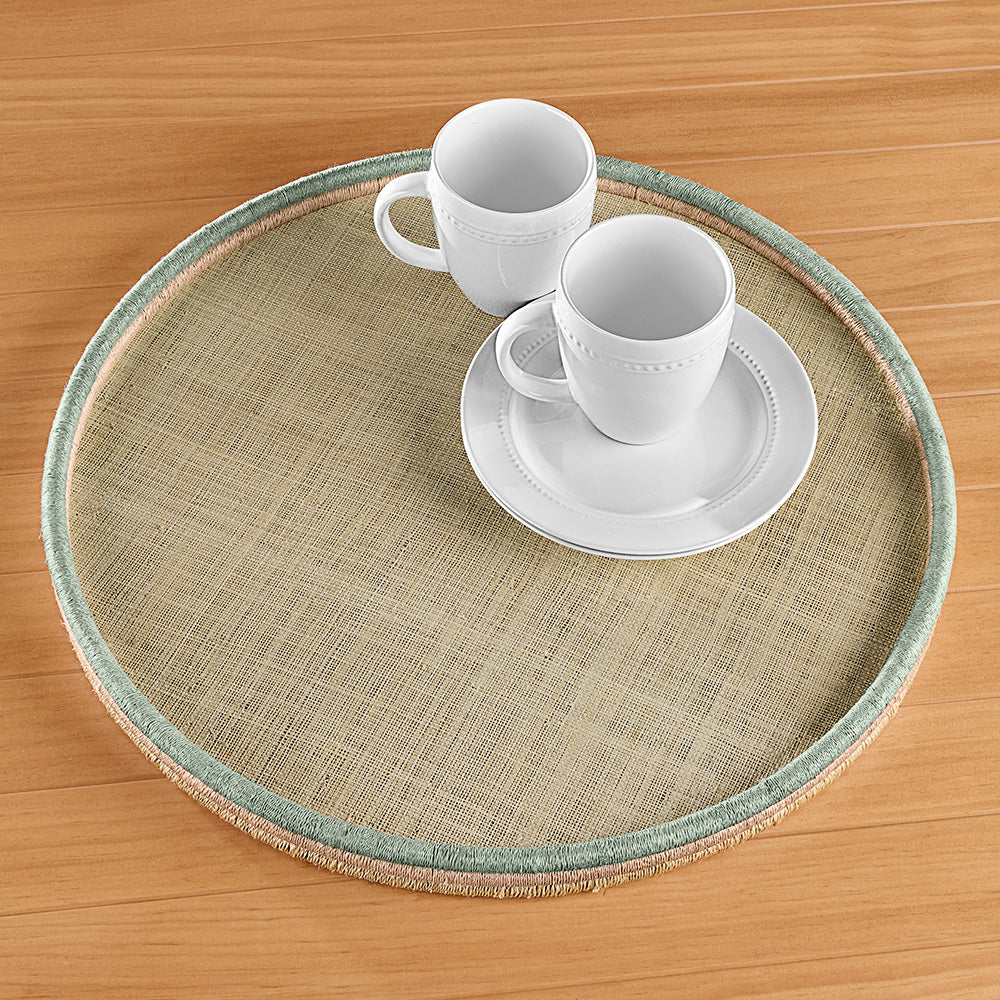 Zodax Laloma Round Woven Rattan & Abaca Basket Tray