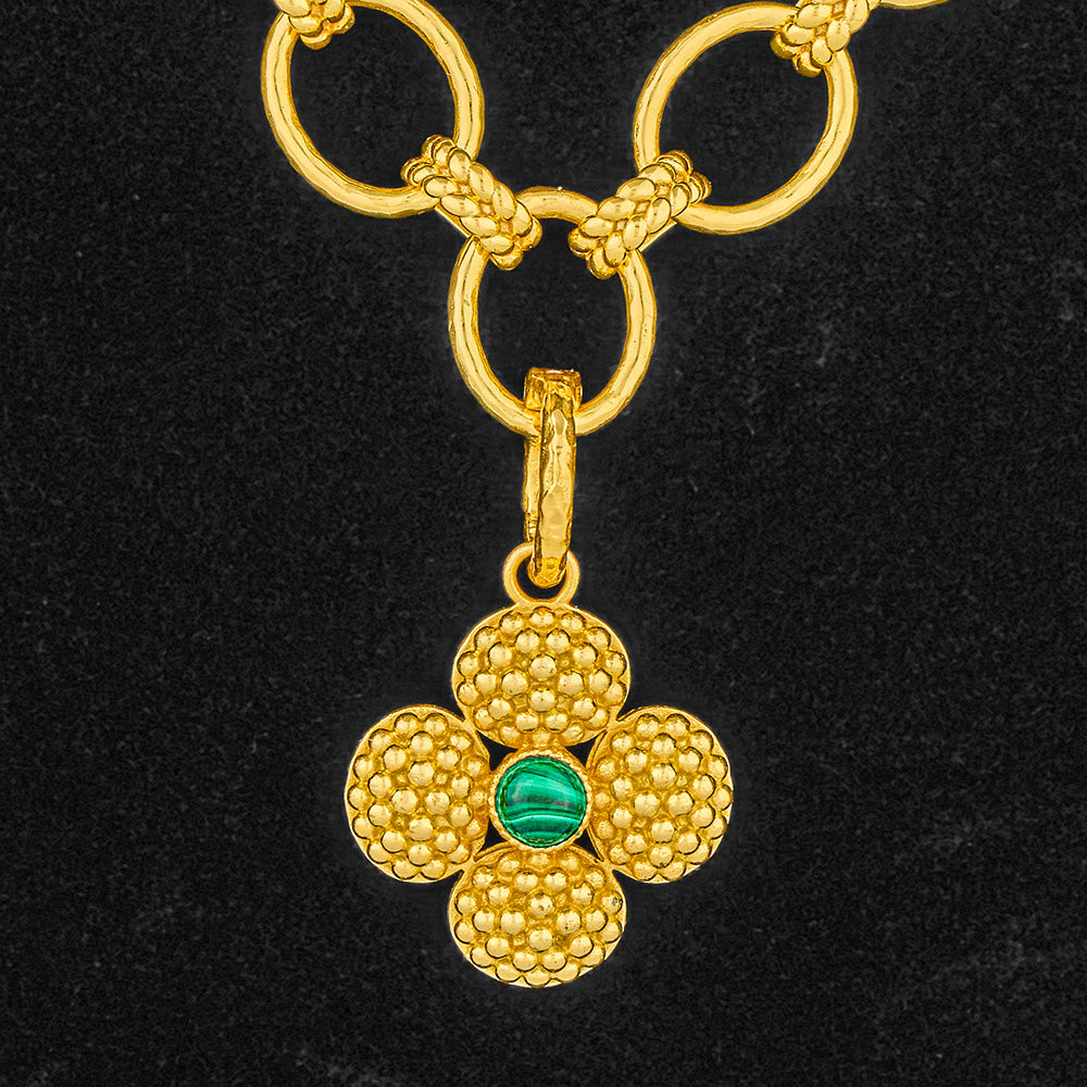 Capucine De Wulf Berry Clover Double-Sided Gold and Malachite Pendant