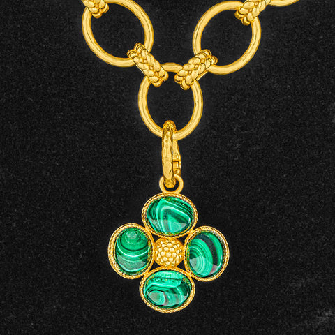 Capucine De Wulf Berry Clover Double-Sided Gold and Malachite Pendant