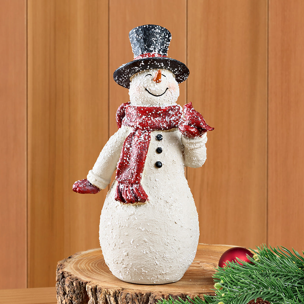 Glittered Resin Traditional Top Hat Snowman Figurines