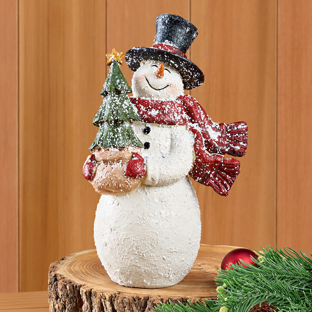 Glittered Resin Traditional Top Hat Snowman Figurines