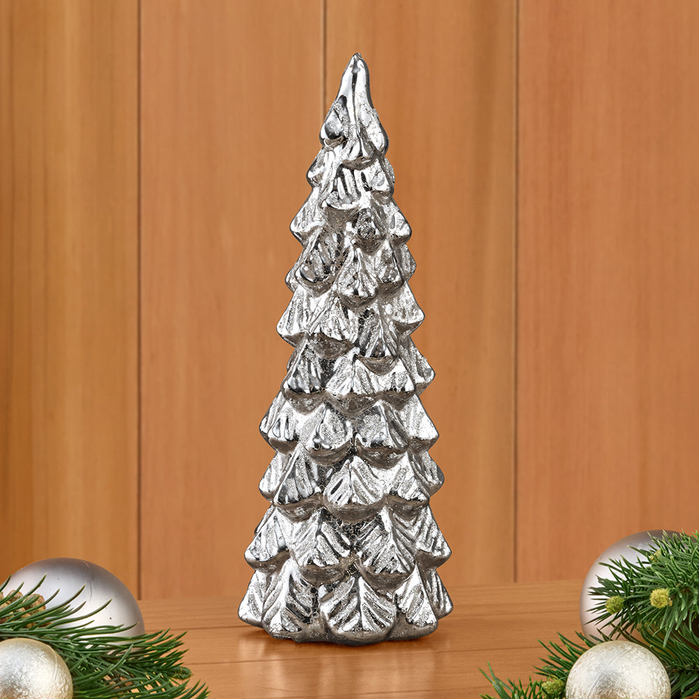 Glittered Mercury Glass Evergreen Tree Light