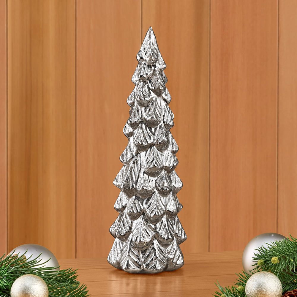 Glittered Mercury Glass Evergreen Tree Light
