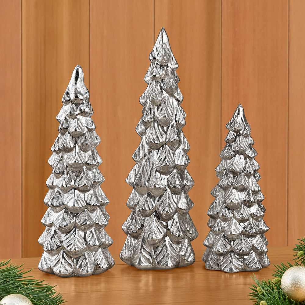 Glittered Mercury Glass Evergreen Tree Light