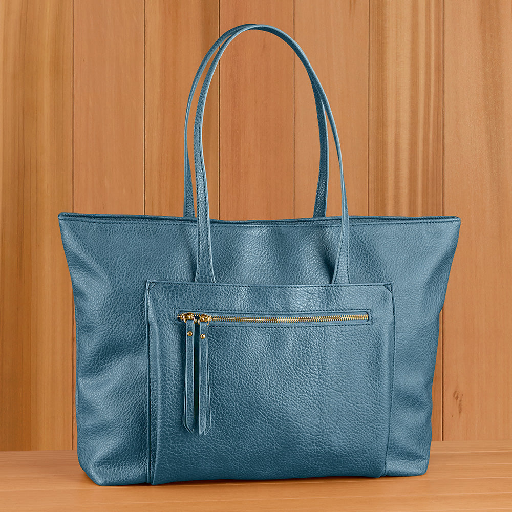 22 Tote Vegan Leather Zip Tote Handbag with Zip Pockets