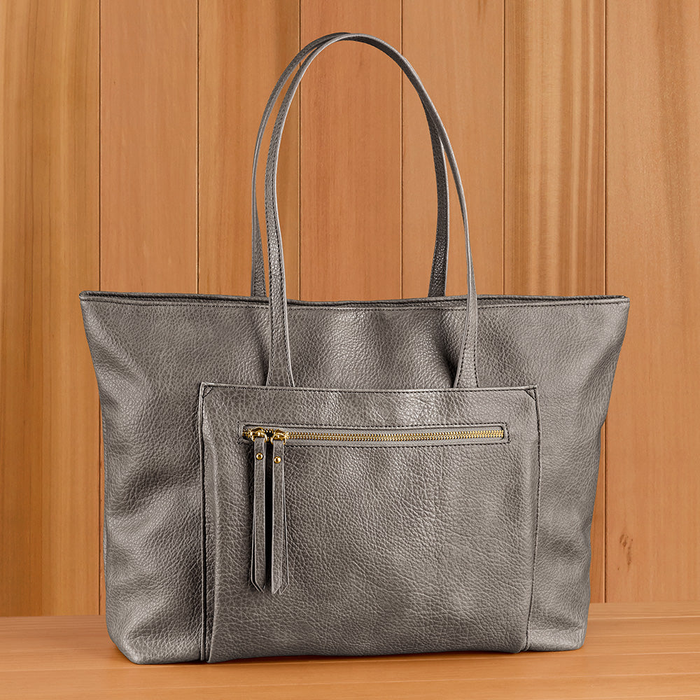 22 Tote Vegan Leather Zip Tote Handbag with Zip Pockets