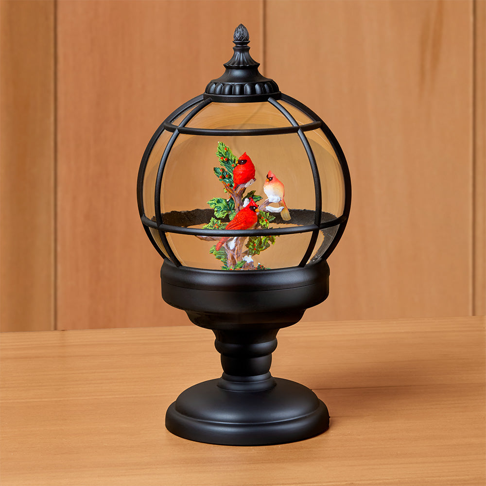 LED Glitter Swirl Snow Globe Finial – Cardinals on Branch