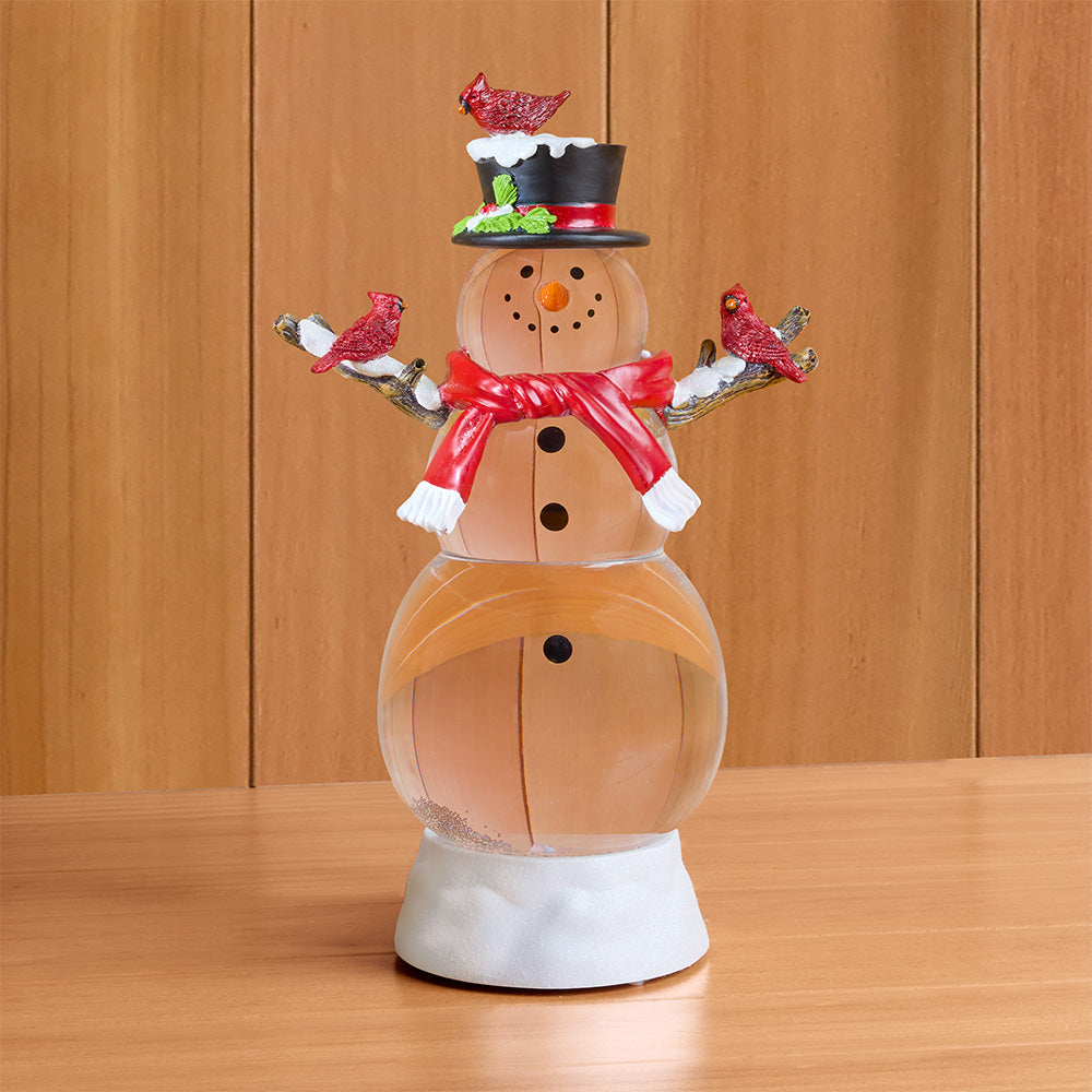 LED Glitter Swirl Snow Globe Snowman with Cardinals