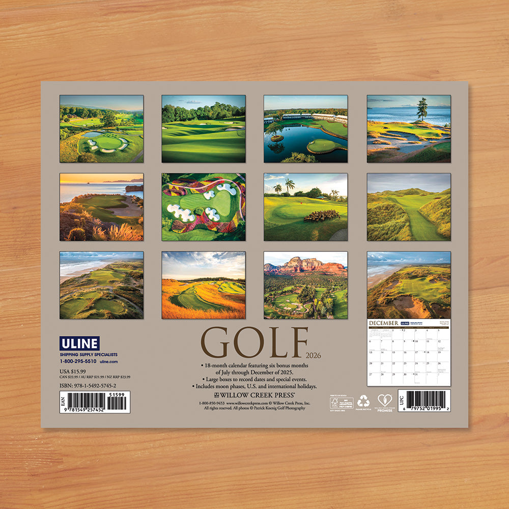 2026 Wall Calendar, Scenic Golf Courses