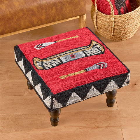 Park Designs 16" x 16" Hooked Top Footstool, Wilderness Canoe