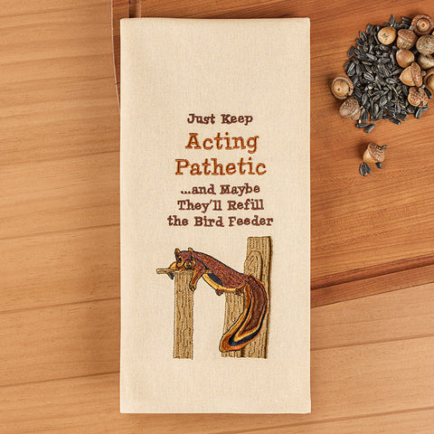 Park Designs Embroidered Dishtowel, Empty Bird Feeder and Pathetic Squirrel