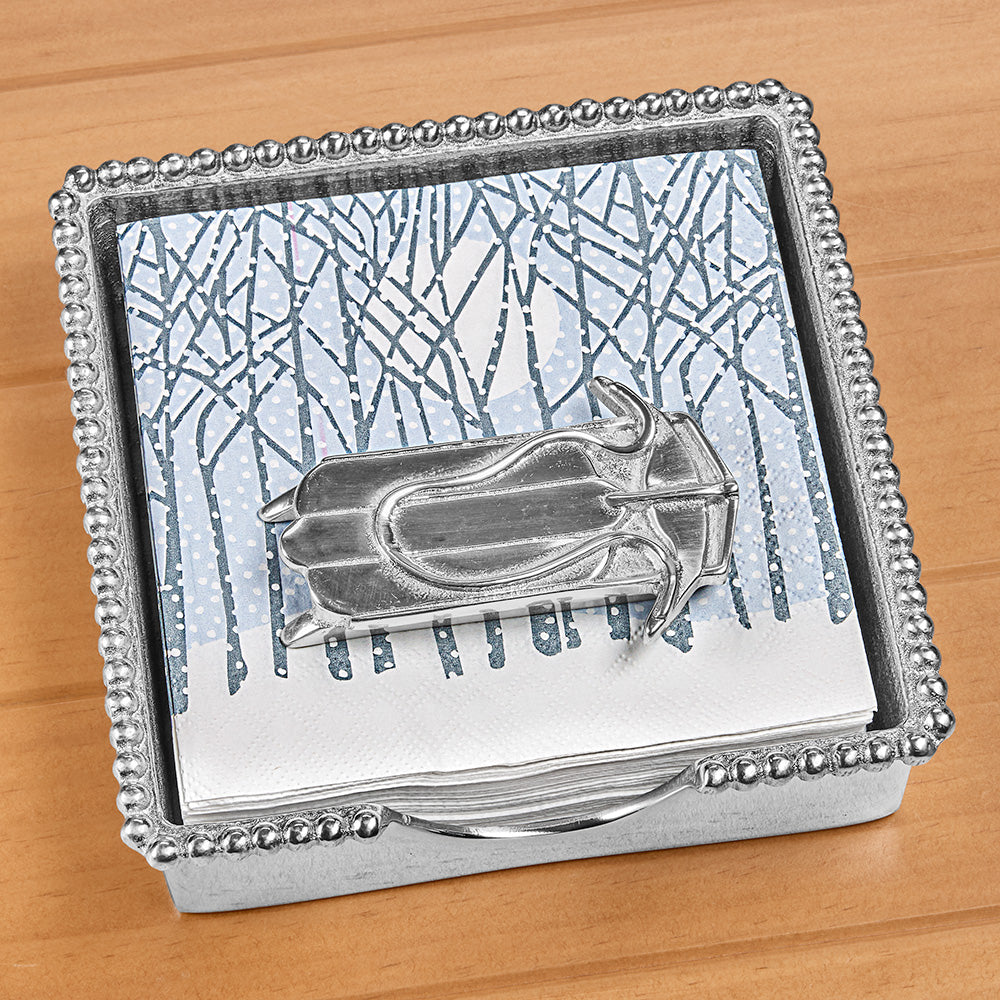 Mariposa Aluminum Napkin Holder Set, Winter Holiday Double Runner Sled