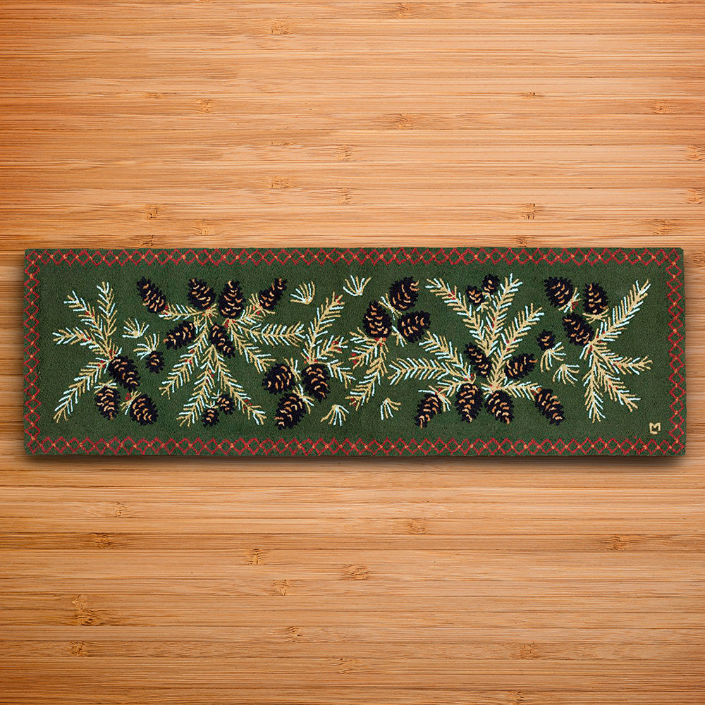 Chandler 4 Corners 30" x 8' Hooked Runner, Diamond Pinecone