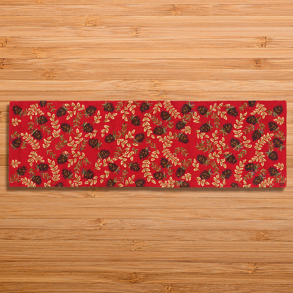 Chandler 4 Corners 30" x 8' Hooked Runner, Ruby Pinecones