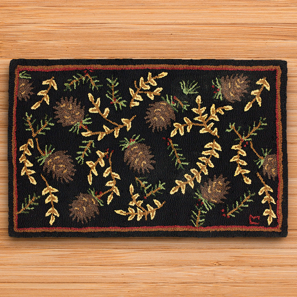 Chandler 4 Corners 2' x 3' Hooked Rug, Willows & Cones