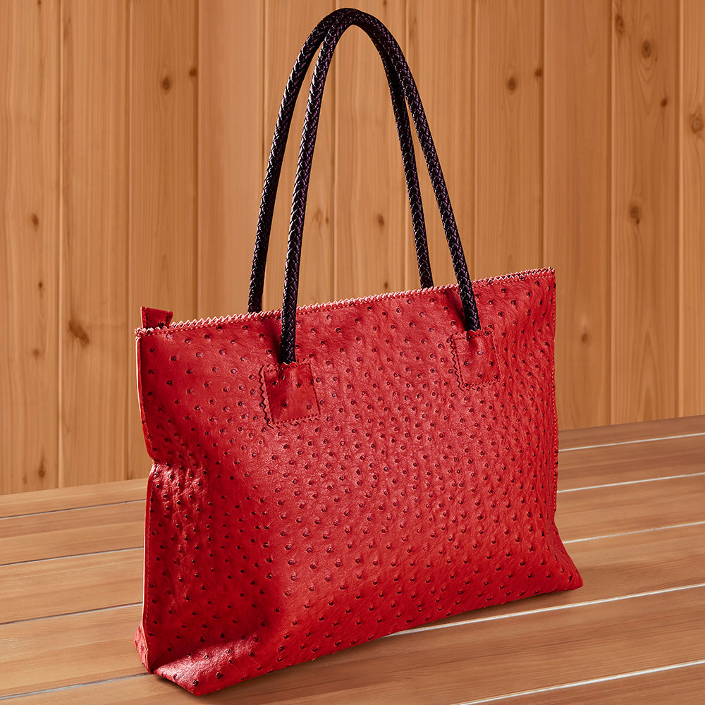 red ostrich handbag