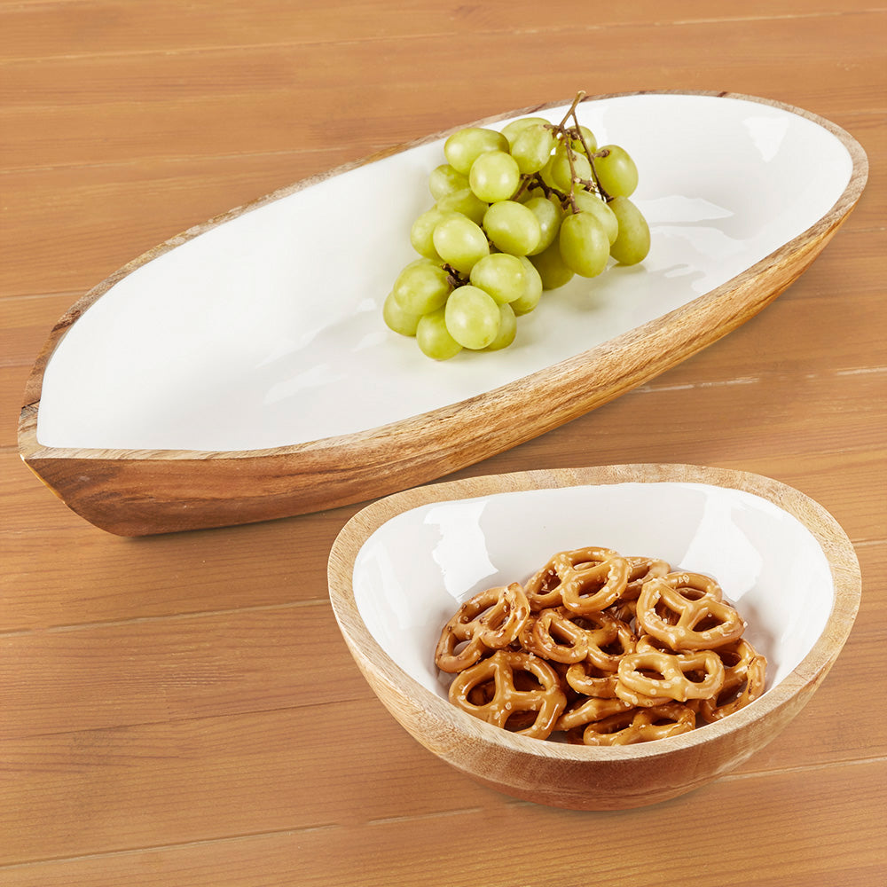 Be Home Round Mango Wood and Enamel Bowl