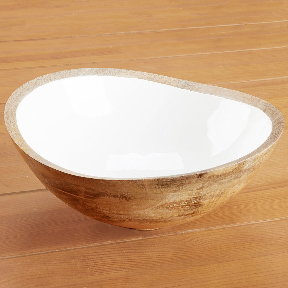 Be Home Round Mango Wood and Enamel Bowl