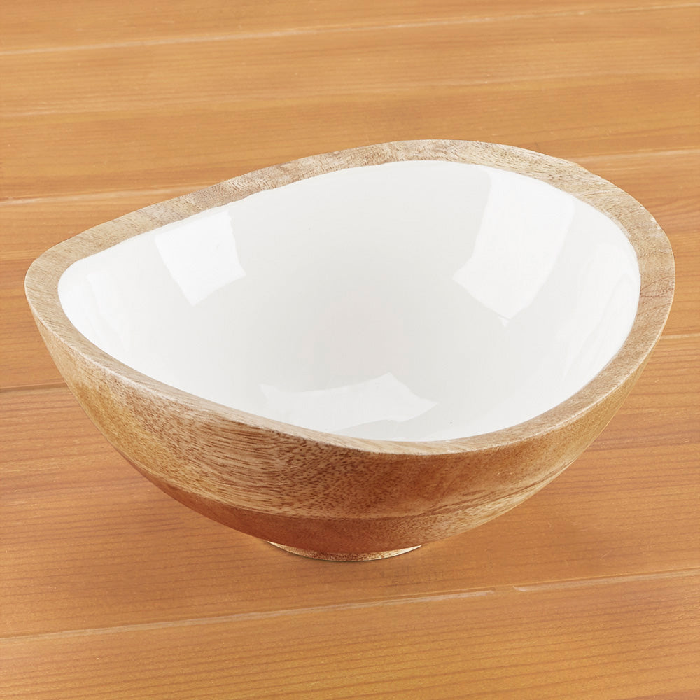 Be Home Round Mango Wood and Enamel Bowl