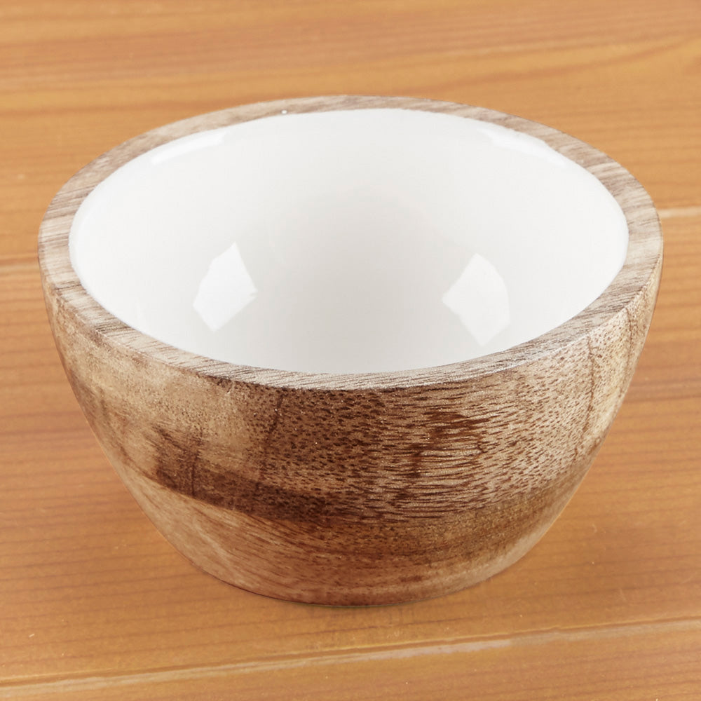 Be Home Round Mango Wood and Enamel Bowl