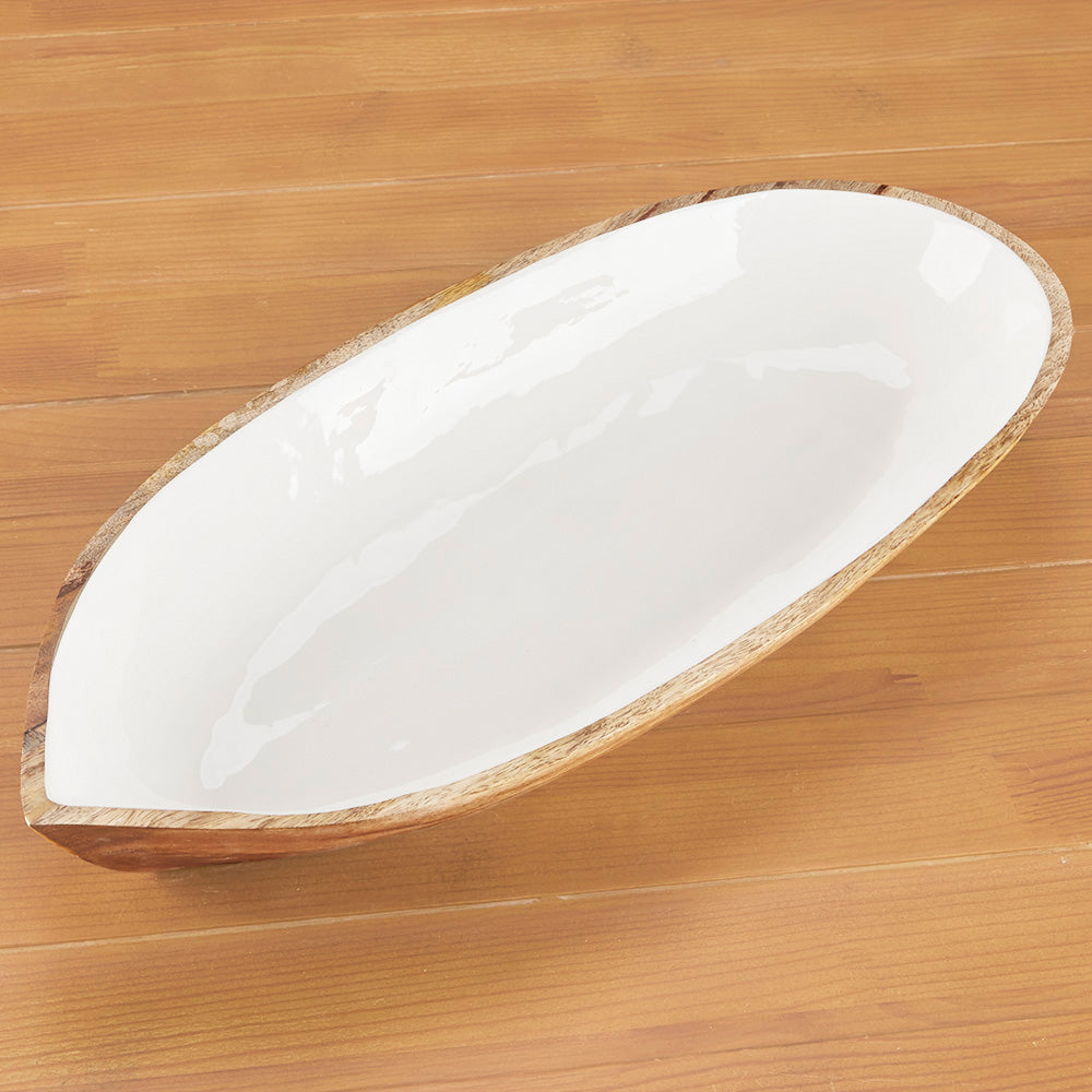 Be Home Oval Mango Wood and Enamel Dish