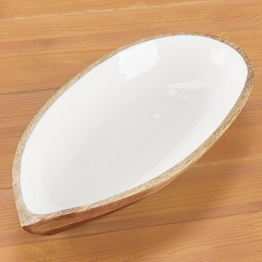 Be Home Oval Mango Wood and Enamel Dish