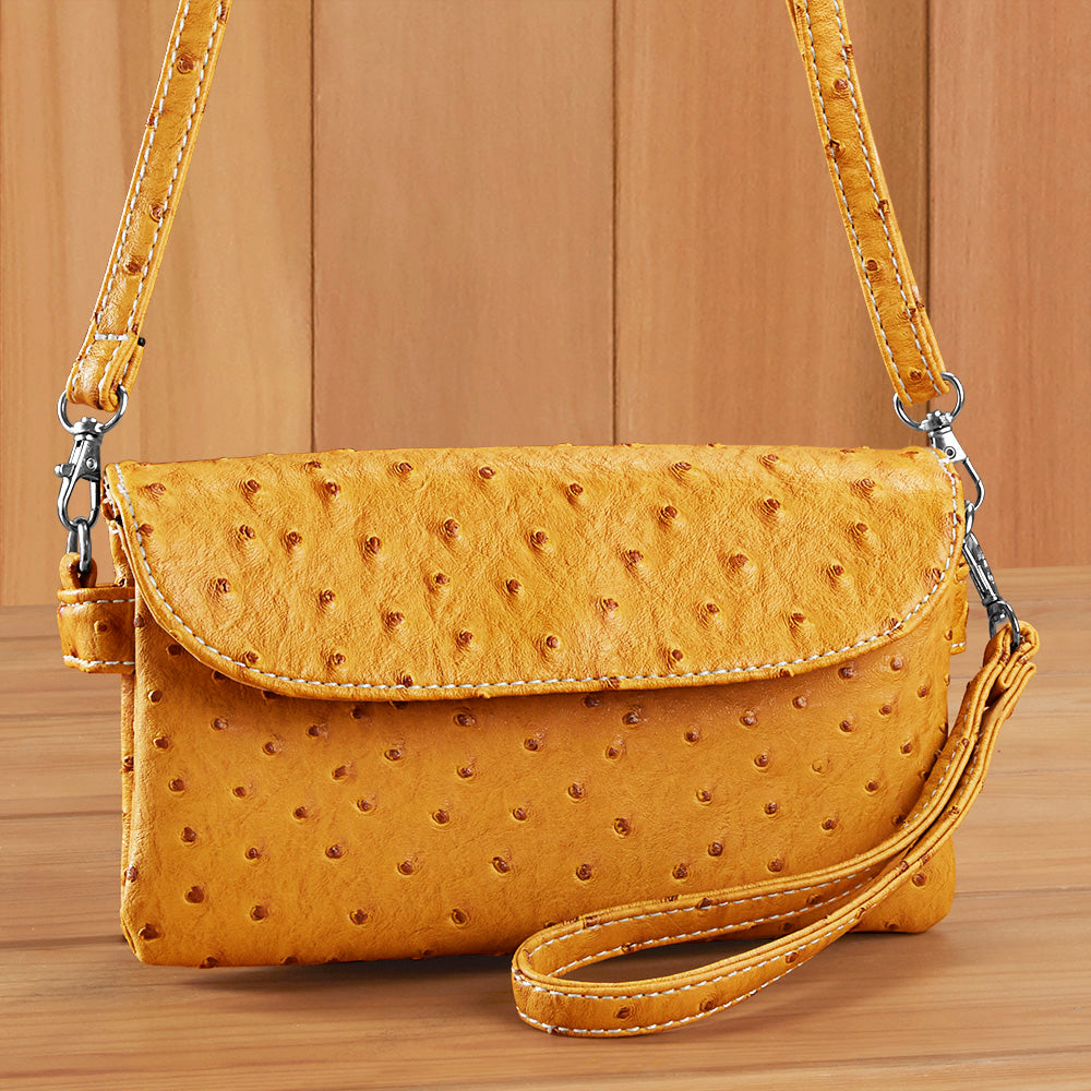 yellow ostrich purse