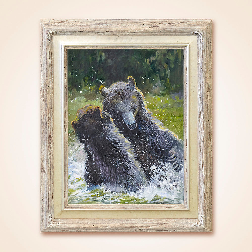 Bear Fisted Fighting Original Oil Painting by Mary Ann Cherry