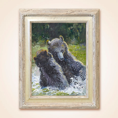 "Bear Fisted Fighting" Original Oil Painting by Mary Ann Cherry