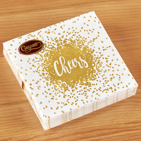 Caspari Paper Cocktail Napkins - Gold Cheers