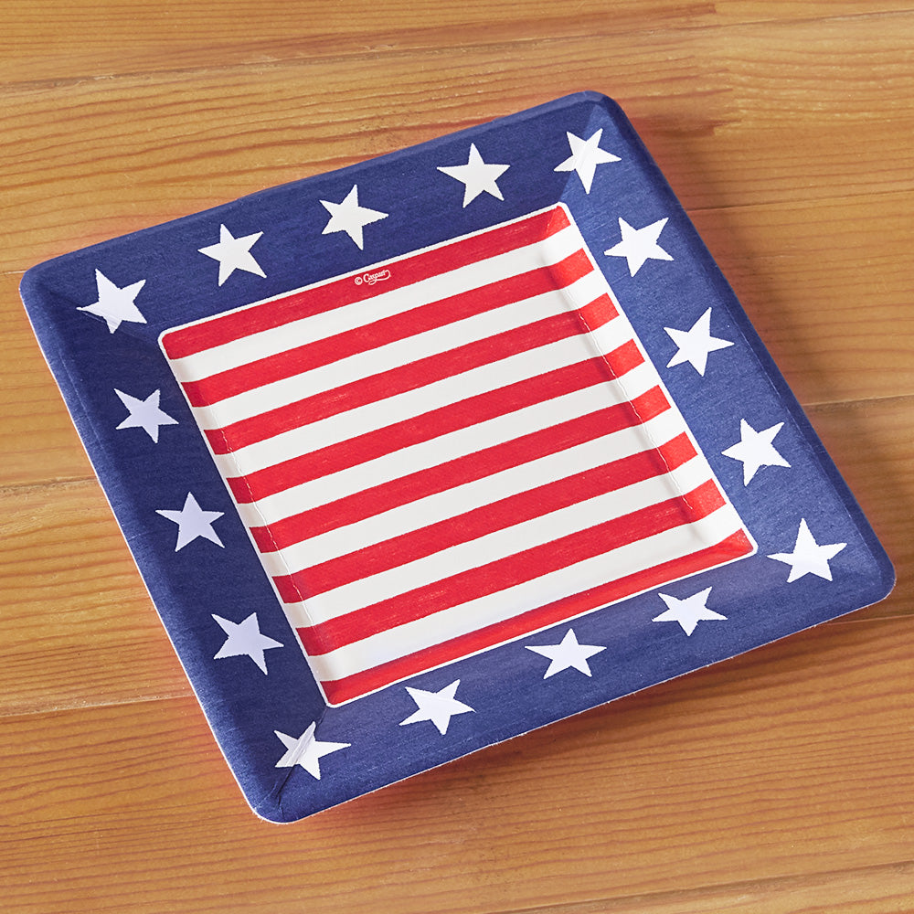 Caspari Square Paper Salad Plate - Red, White & Blue