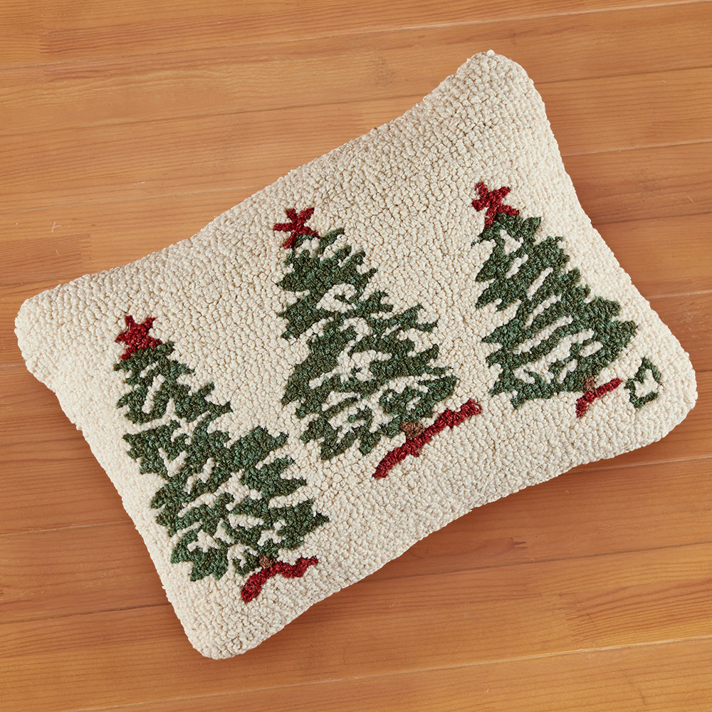 Chandler 4 Corners 14" x 20" Hooked Pillow, Trees on White
