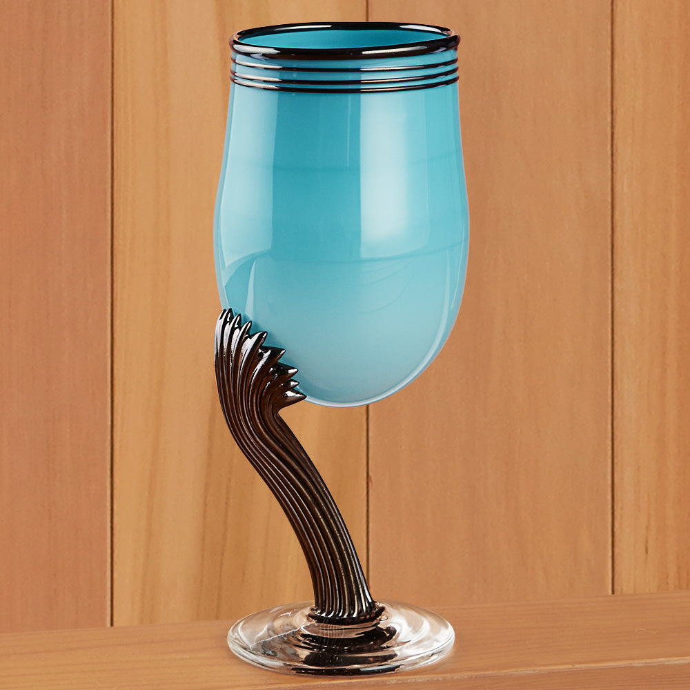 Hand Blown Wine Glasses with Colorful Stems