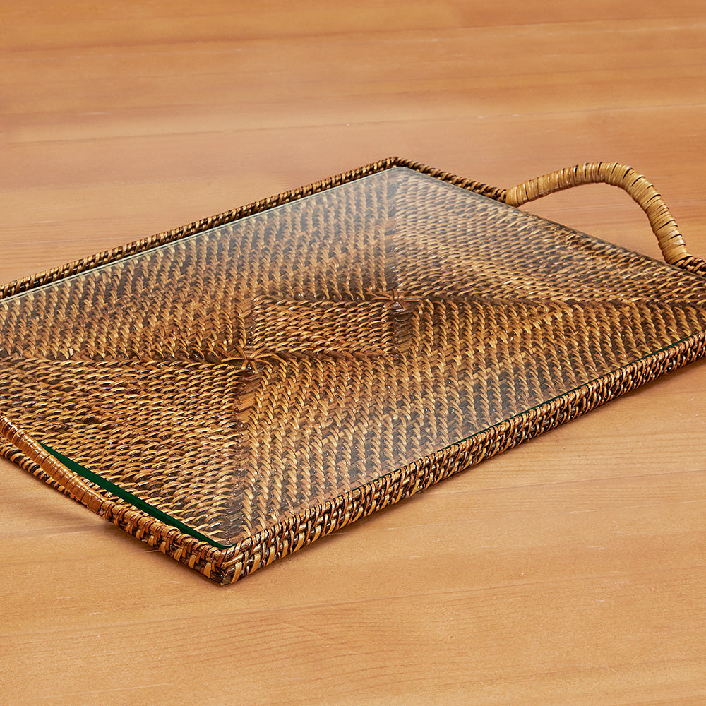 Calaisio Woven Rectangular Serving Tray with Glass Insert