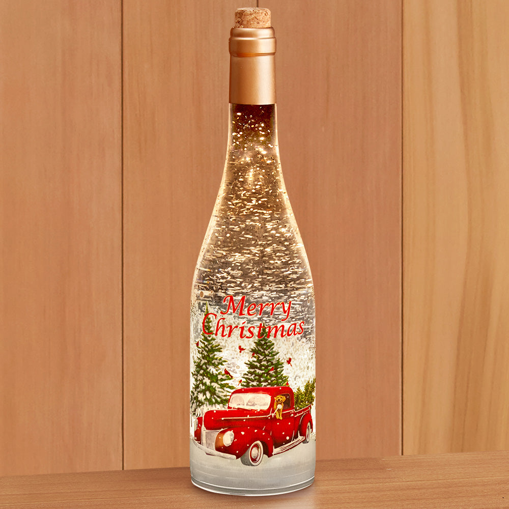 LED Snow Globe Wine Bottle – Merry Christmas