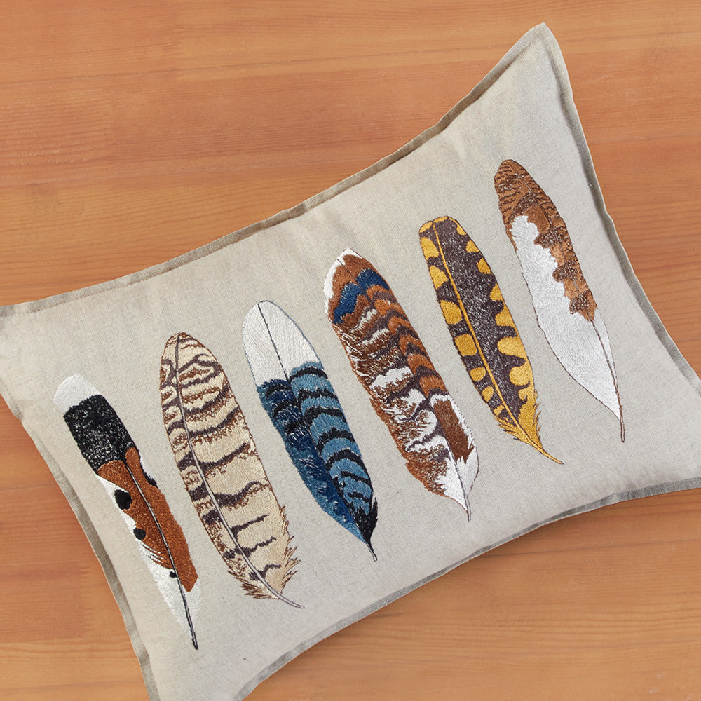 Coral & Tusk 12" x 16" Embroidered Linen Accent Pillow, Tall Feathers