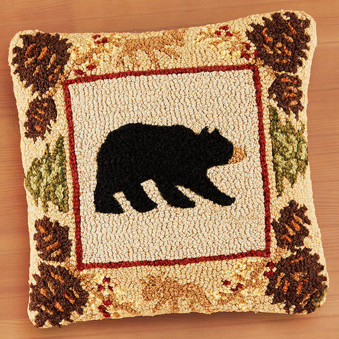 Chandler 4 Corners 18" Hooked Pillow, Northwoods Bear