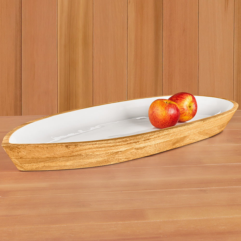 Be Home Oval Mango Wood and Enamel Dish