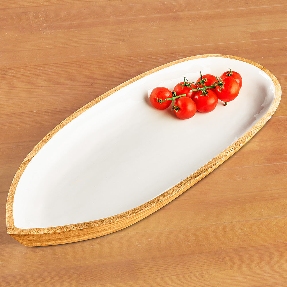 Be Home Oval Mango Wood and Enamel Dish