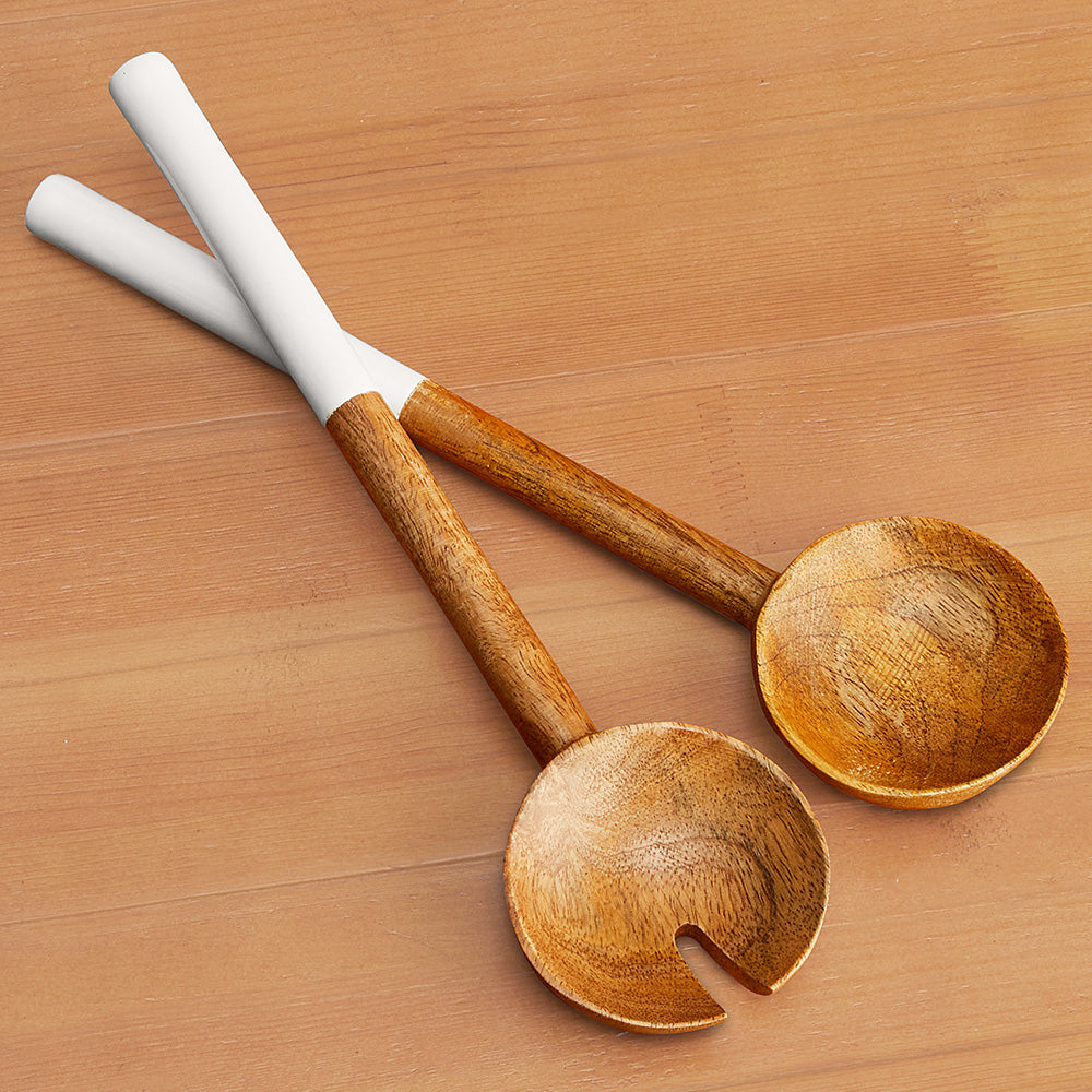 Be Home Salad Servers, Mango Wood Enamel